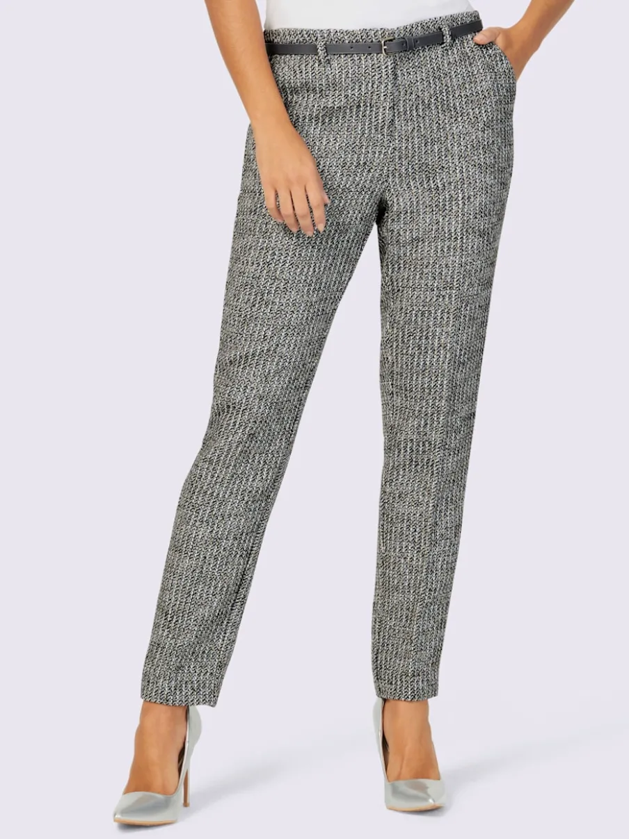 Pantalon en tweed avec ceinture et poches décoratives