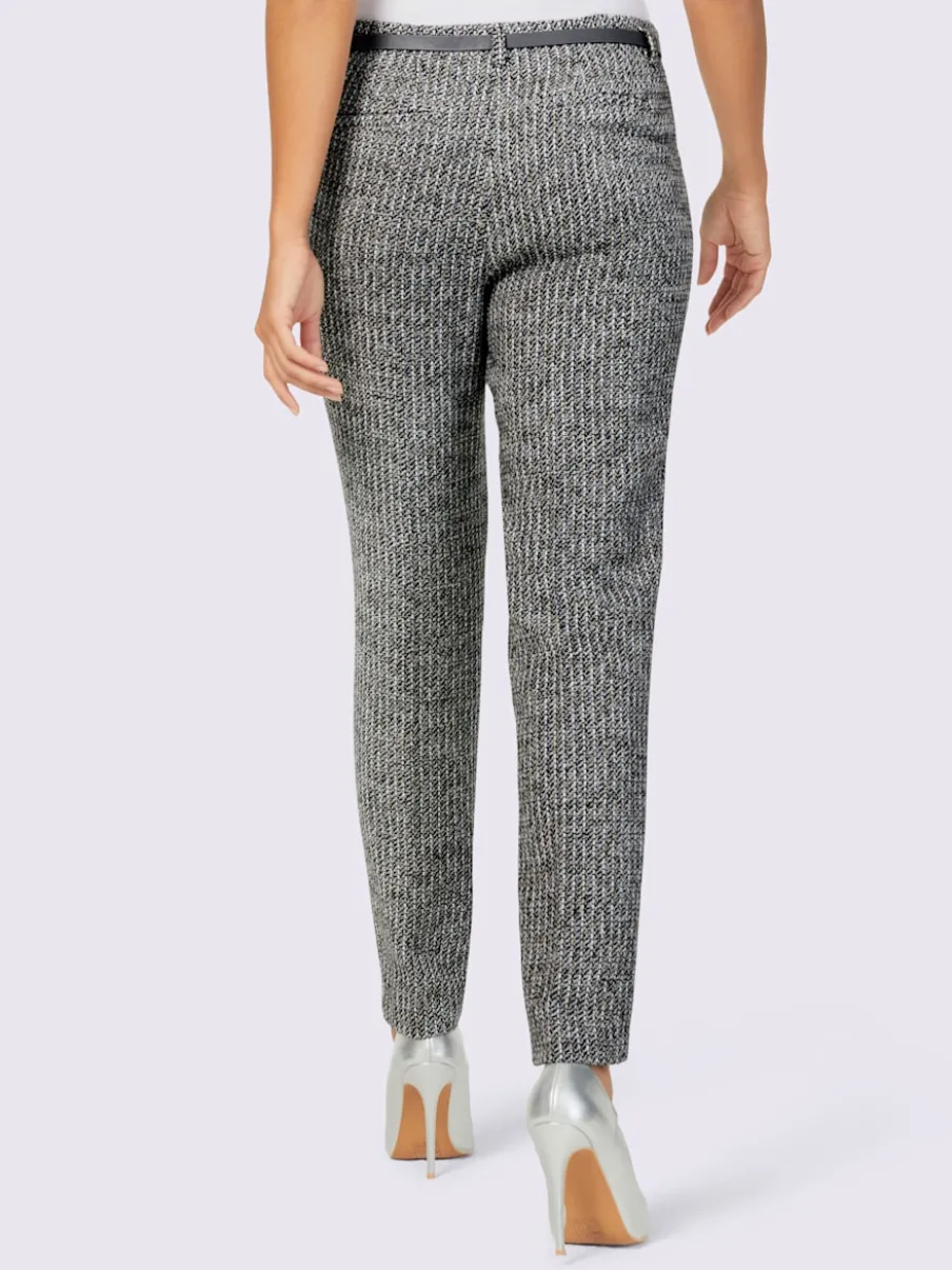 Pantalon en tweed avec ceinture et poches décoratives
