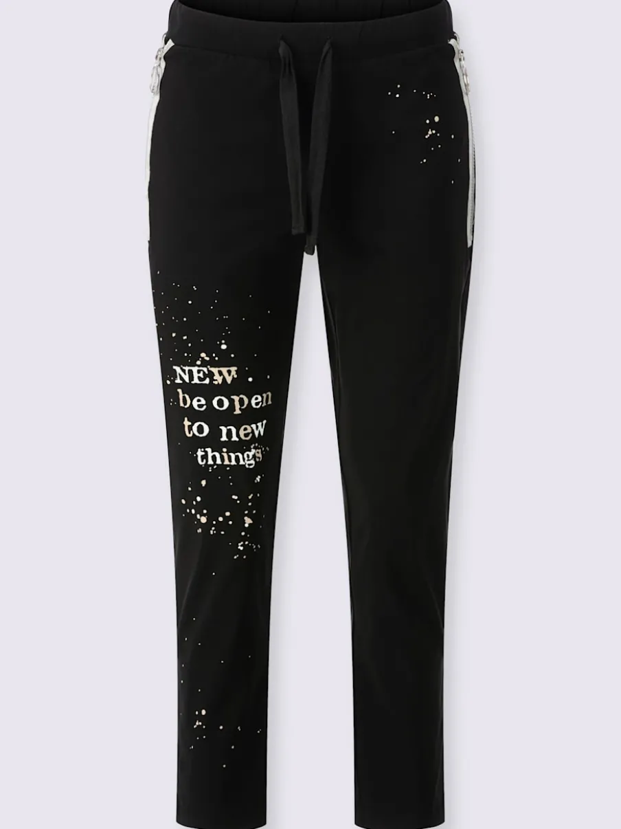 Pantalon extensible avec inscription décorative et poches zippées