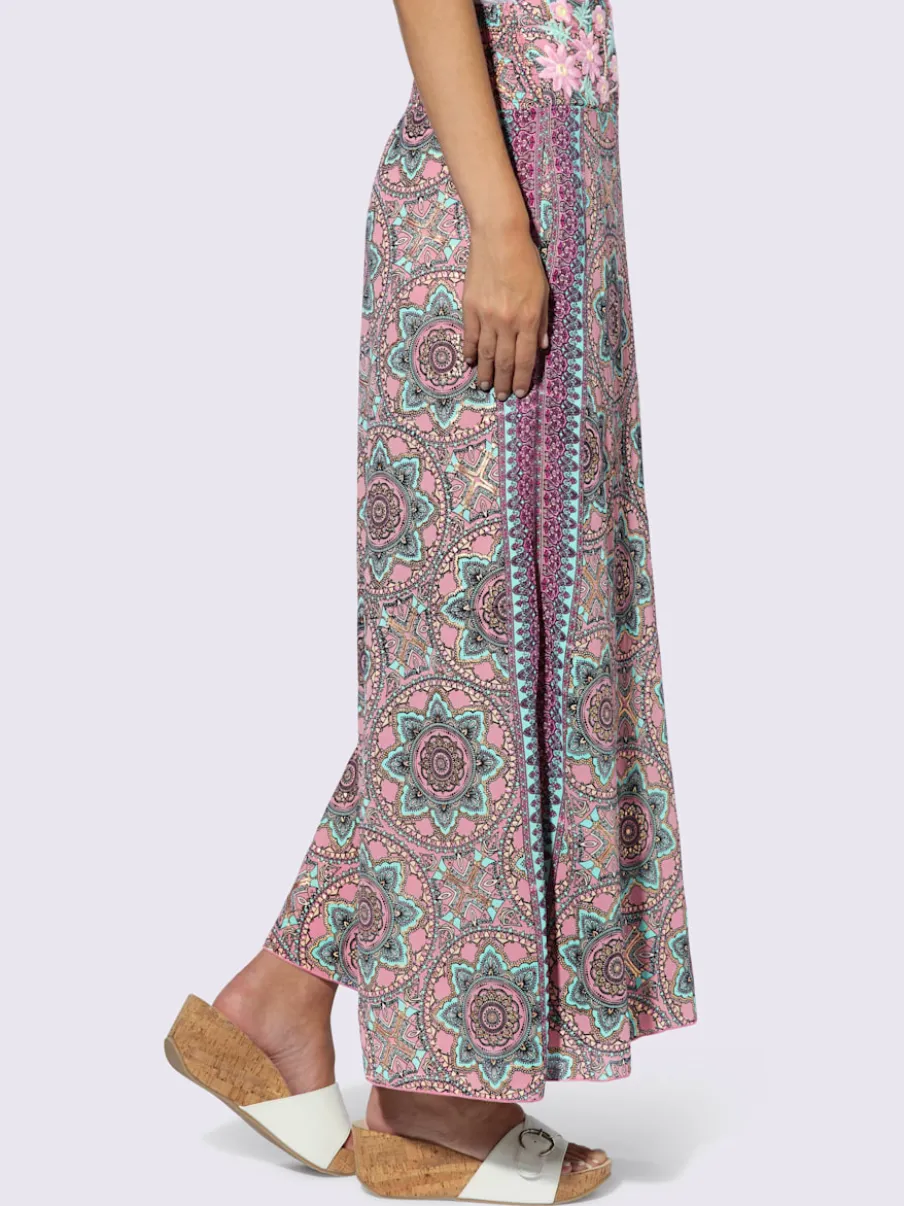 Pantalon à fleurs avec large jambes et poches cousues