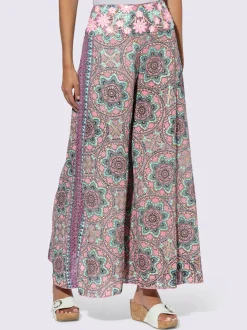 Pantalon à fleurs avec large jambes et poches cousues