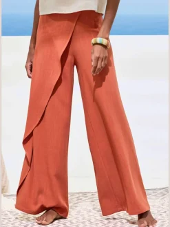 Pantalon fluide en mélange de lin et viscose avec large ceinture élastique
