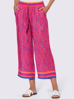 Pantalon fluide à motif avec ceinture élastique et poches