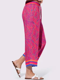 Pantalon fluide à motif avec ceinture élastique et poches