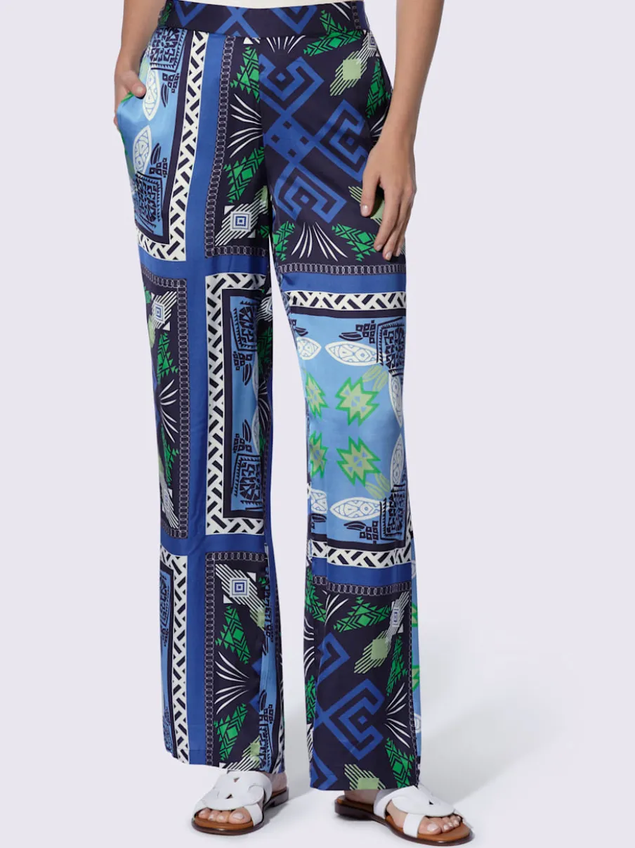 Pantalon fluide à motif avec ceinture élastique et poches latérales