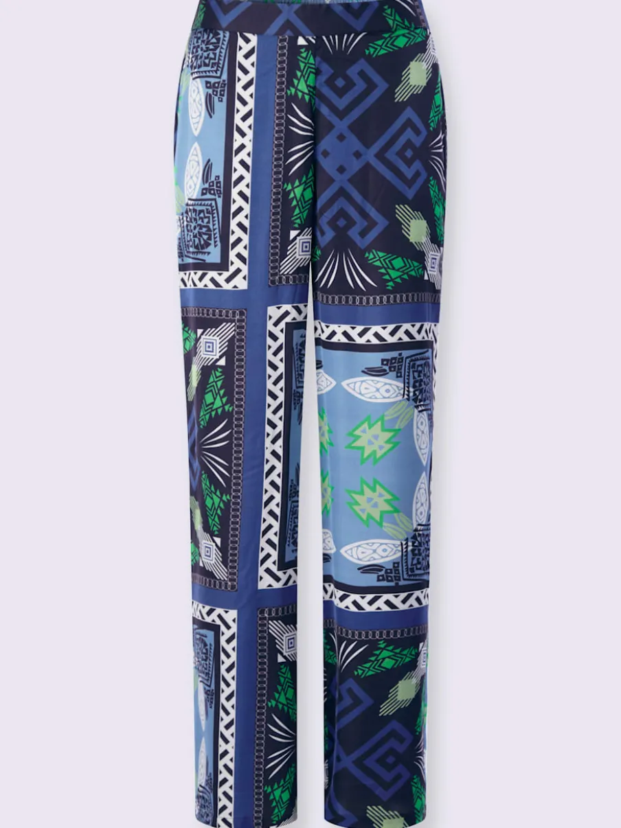 Pantalon fluide à motif avec ceinture élastique et poches latérales