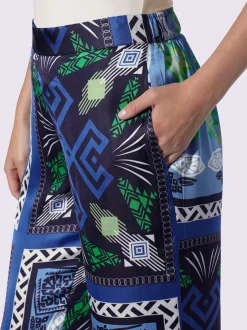 Pantalon fluide à motif avec ceinture élastique et poches latérales