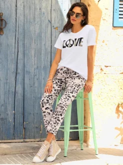 Pantalon imprimé animal avec ceinture élastique et poches