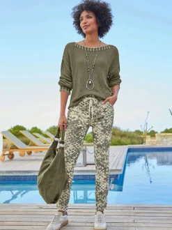 Pantalon imprimé avec ceinture élastique et poches