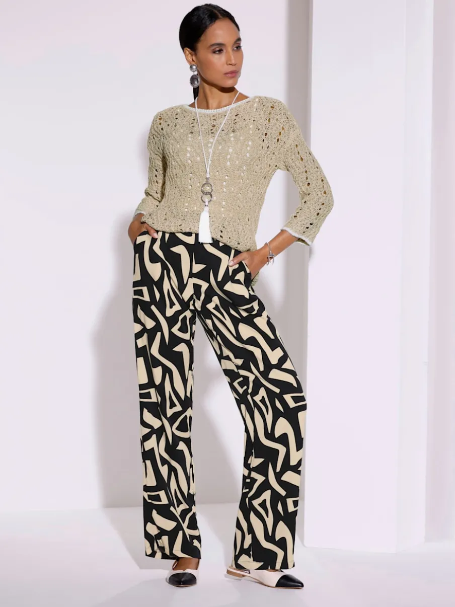 Pantalon imprimé à jambes larges avec poches et ceinture élastique