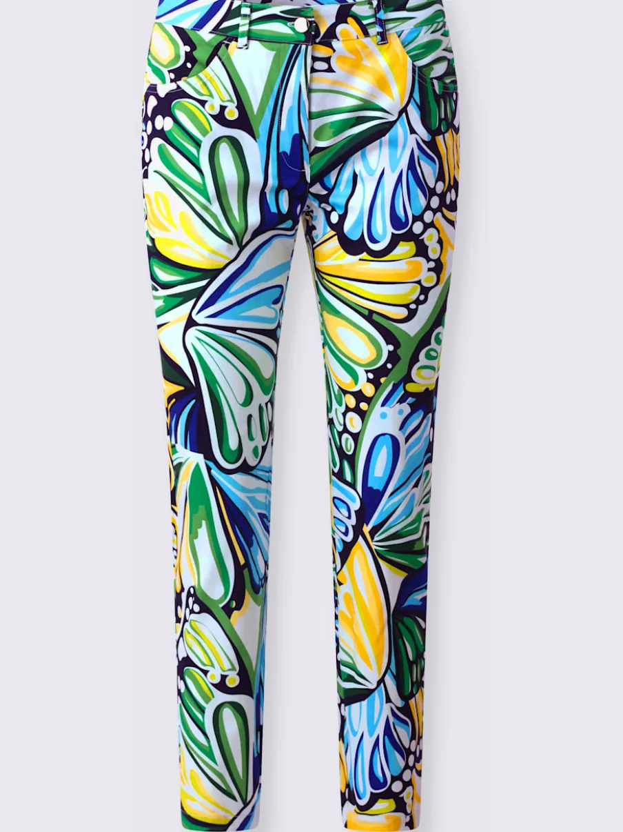 Pantalon imprimé motifs fleuris avec poches et fentes latérales