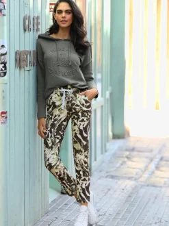 Pantalon imprimé à taille élastique et poches avec lien à nouer