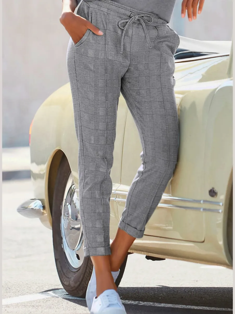 Pantalon jogpant à carreaux avec ceinture élastique et poches