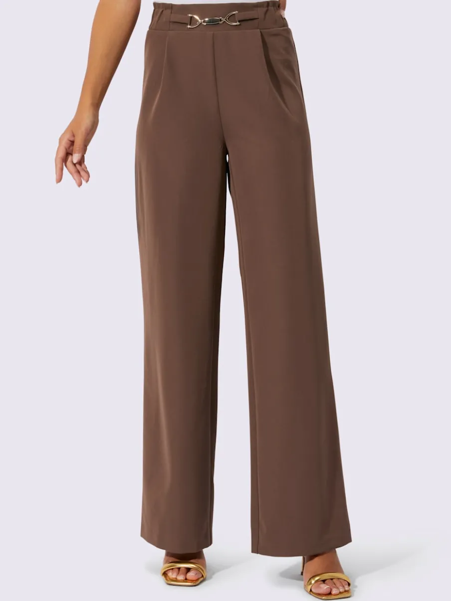 Pantalon large avec ceinture élastique et boucle décorative