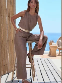 Pantalon large avec ceinture smockée et poches fendues