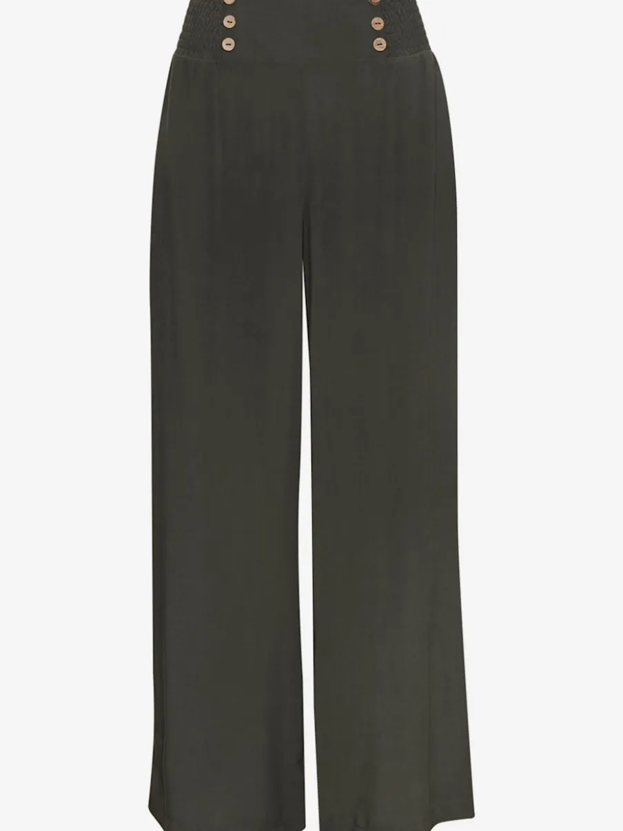 Pantalon large avec poches latérales et détails smockés