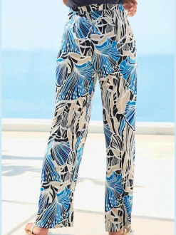 Pantalon à large ceinture élastique avec ceinture à nouer et imprimé floral