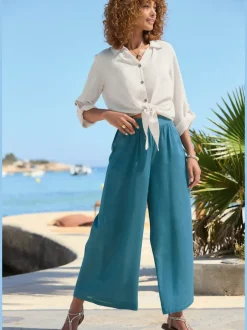 Pantalon large à ceinture plate et élastique au dos