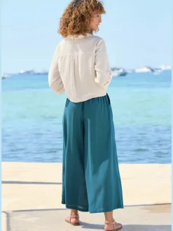 Pantalon large à ceinture plate et élastique au dos