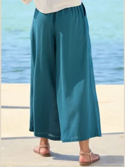 Pantalon large à ceinture plate et élastique au dos