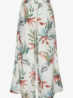 Pantalon large à ceinture plate avec poches fendues et imprimé floral