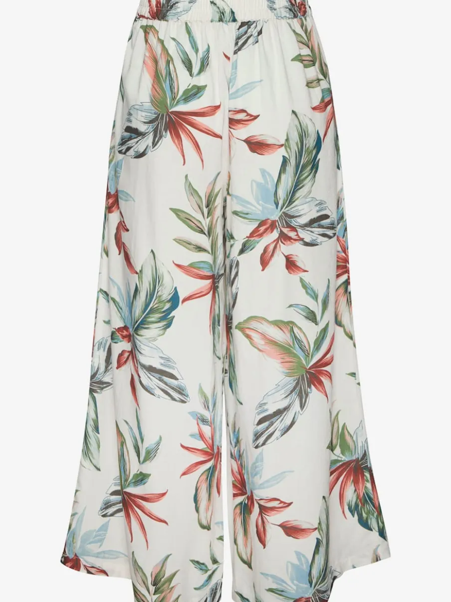 Pantalon large à ceinture plate avec poches fendues et imprimé floral