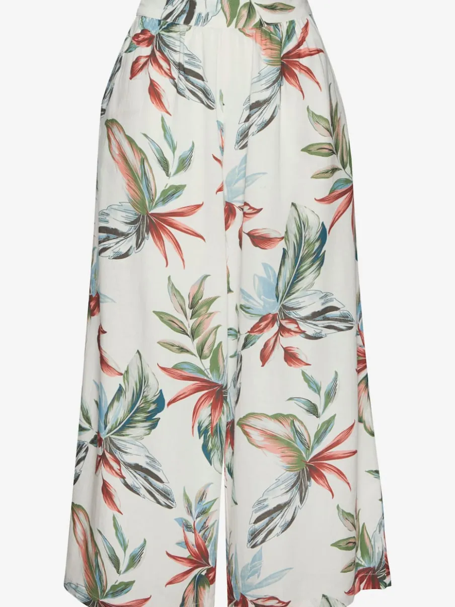 Pantalon large à ceinture plate avec poches fendues et imprimé floral