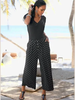 Pantalon large d'été 7/8 avec ceinture élastique et pois