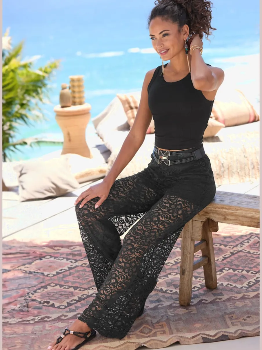 Pantalon large en dentelle avec ceinture élastique et jambes décontractées