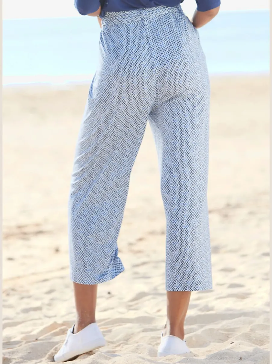 Pantalon large en jersey avec ceinture à nouer imprimée