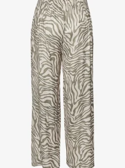 Pantalon large en satin à motif zébré avec ceinture smockée
