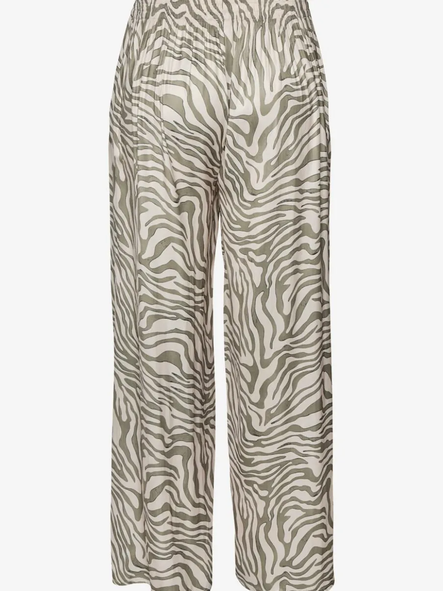 Pantalon large en satin à motif zébré avec ceinture smockée