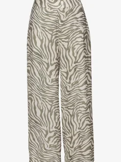Pantalon large en satin à motif zébré avec ceinture smockée