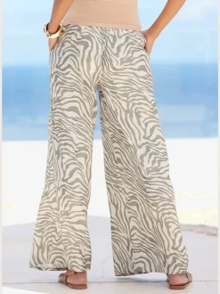 Pantalon large en satin à motif zébré avec ceinture smockée