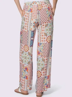 Pantalon large en viscose fluide avec motif patchwork et poches