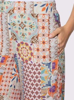 Pantalon large en viscose fluide avec motif patchwork et poches