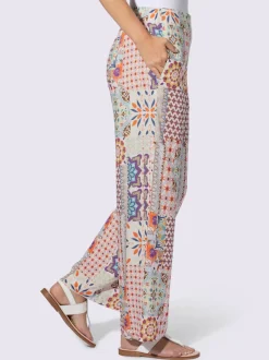 Pantalon large en viscose fluide avec motif patchwork et poches