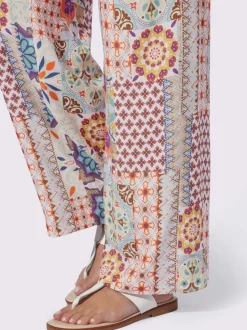 Pantalon large en viscose fluide avec motif patchwork et poches