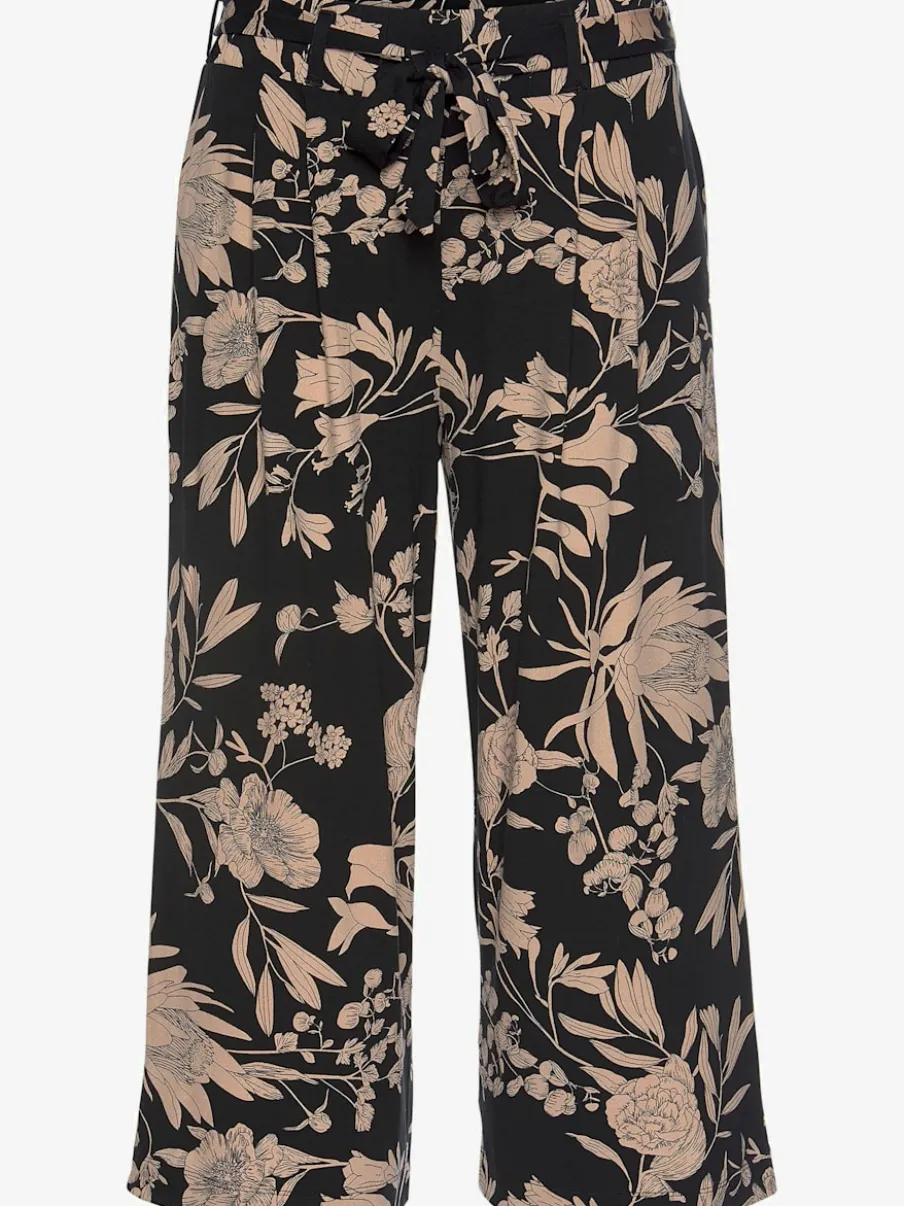 Pantalon large jupe-culotte à motif floral avec ceinture