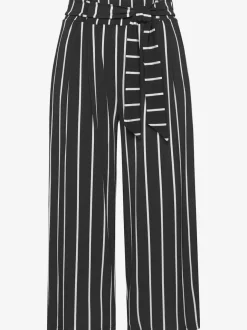 Pantalon large jupe-culotte rayé avec ceinture à nouer