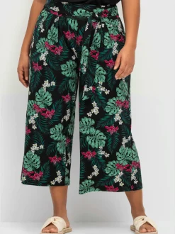 Pantalon large motif feuilles tropical