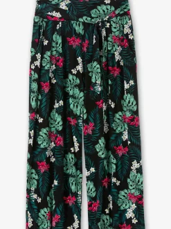 Pantalon large motif feuilles tropical