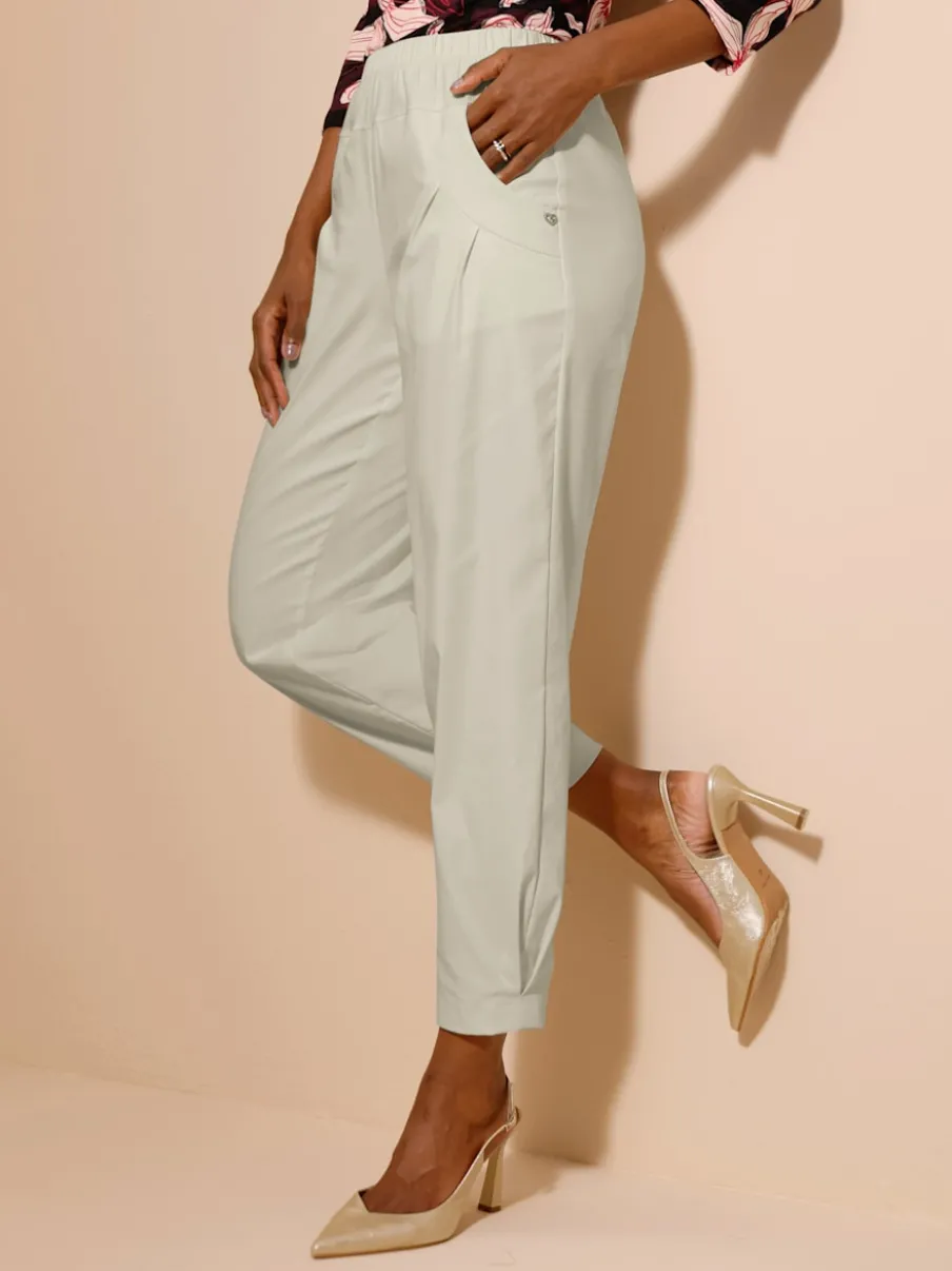 Pantalon 7/8 léger en bengaline avec ceinture élastique et plis