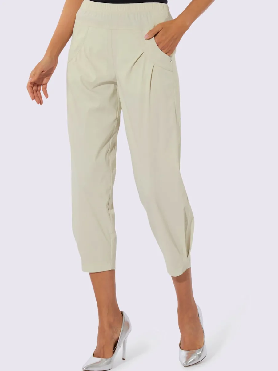 Pantalon 7/8 léger en bengaline avec ceinture élastique et plis