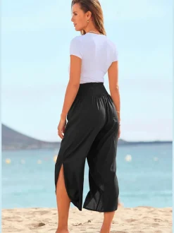 Pantalon léger à large ceinture avec fentes arrondies