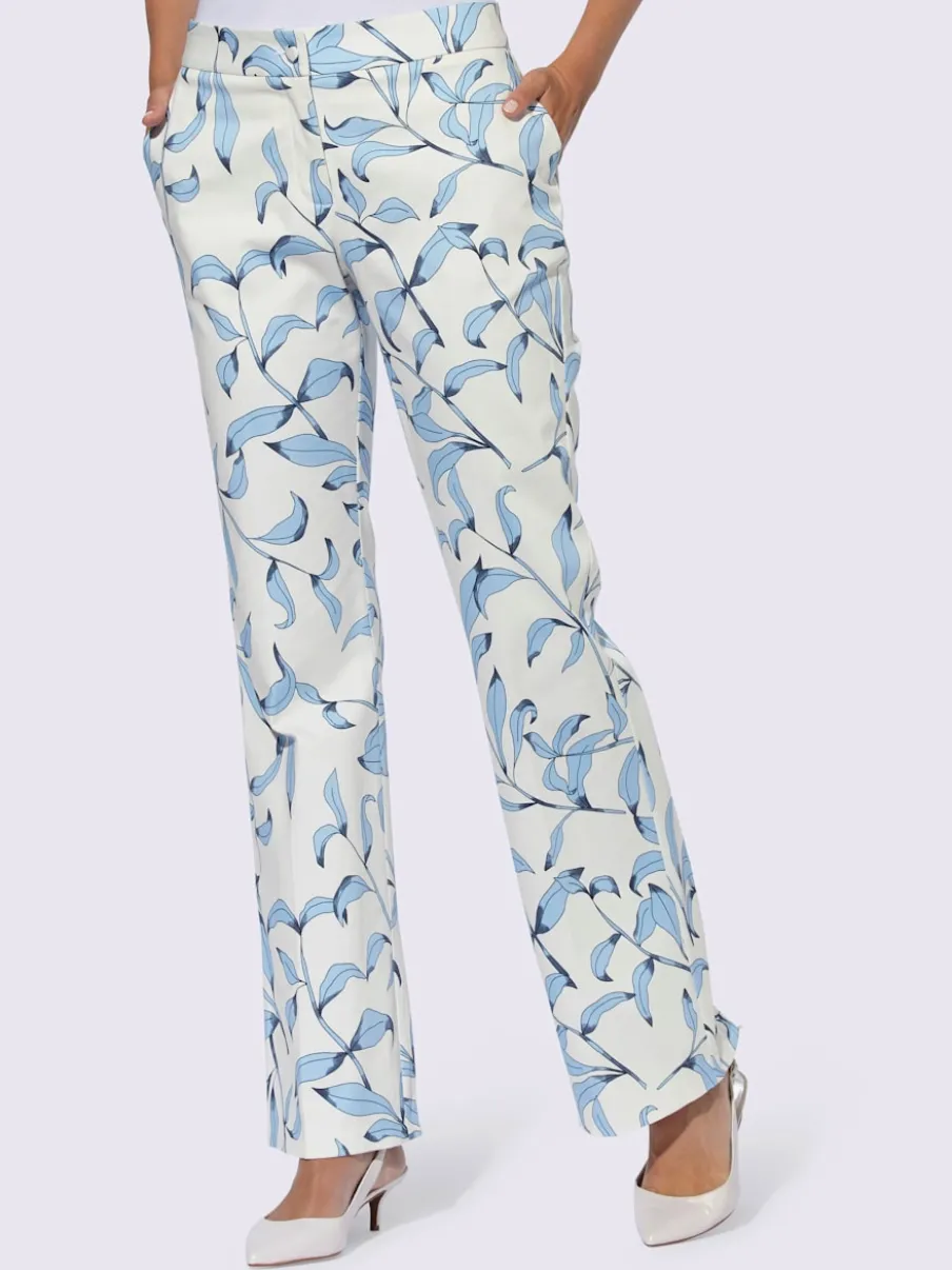 Pantalon légèrement évasé à motif floral avec poches