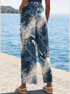 Pantalon à lien à nouer fixe avec large ceinture élastique et imprimé unique