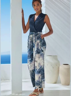 Pantalon à lien à nouer fixe avec large ceinture élastique et imprimé unique