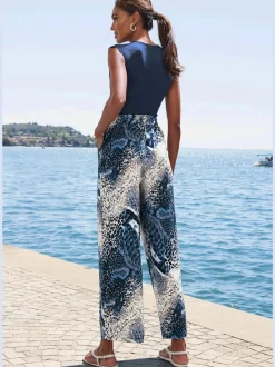 Pantalon à lien à nouer fixe avec large ceinture élastique et imprimé unique