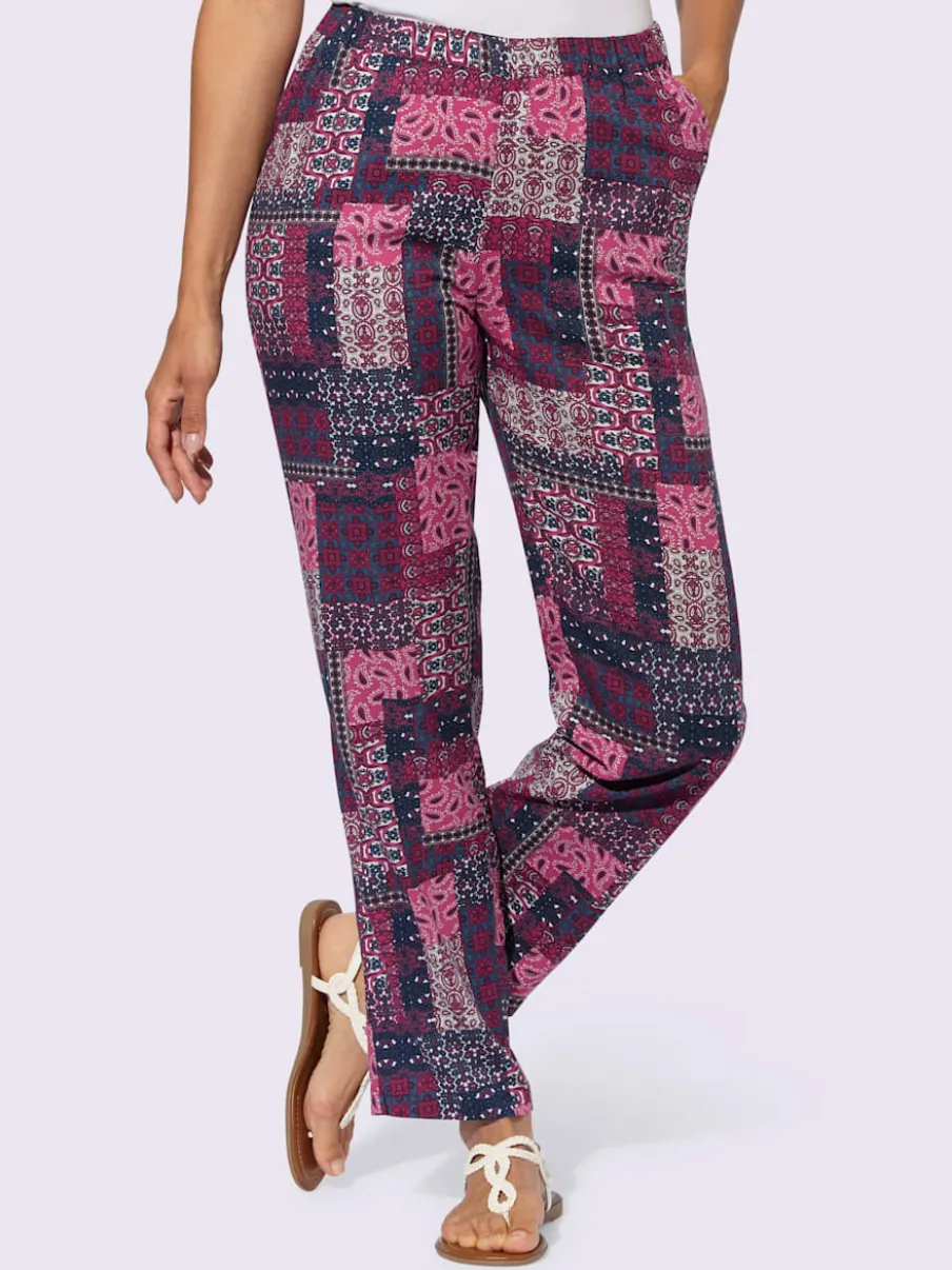 Pantalon longueur cheville à motif patchwork avec ceinture élastique